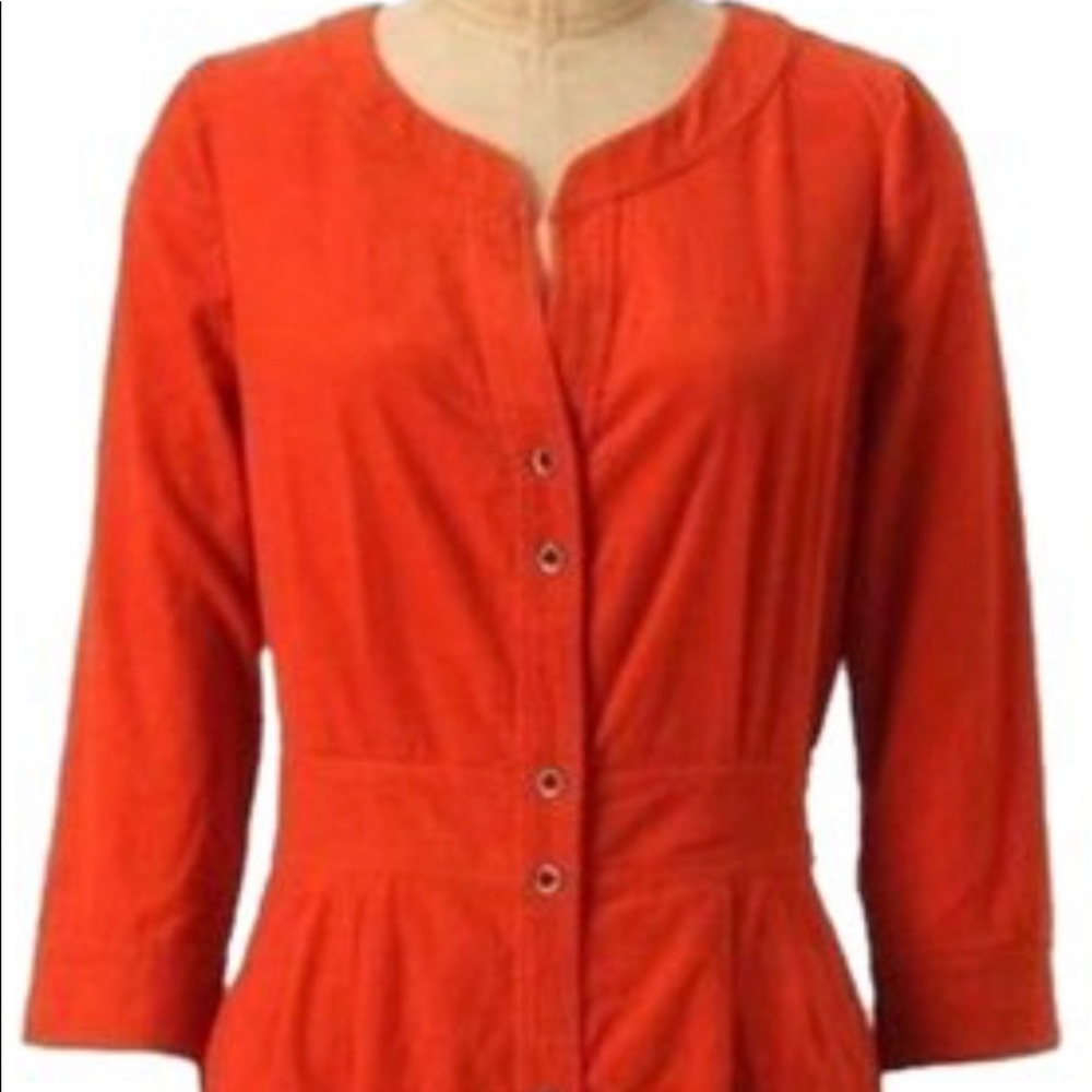 NWOT Anthropologie Orange Corduroy Dress